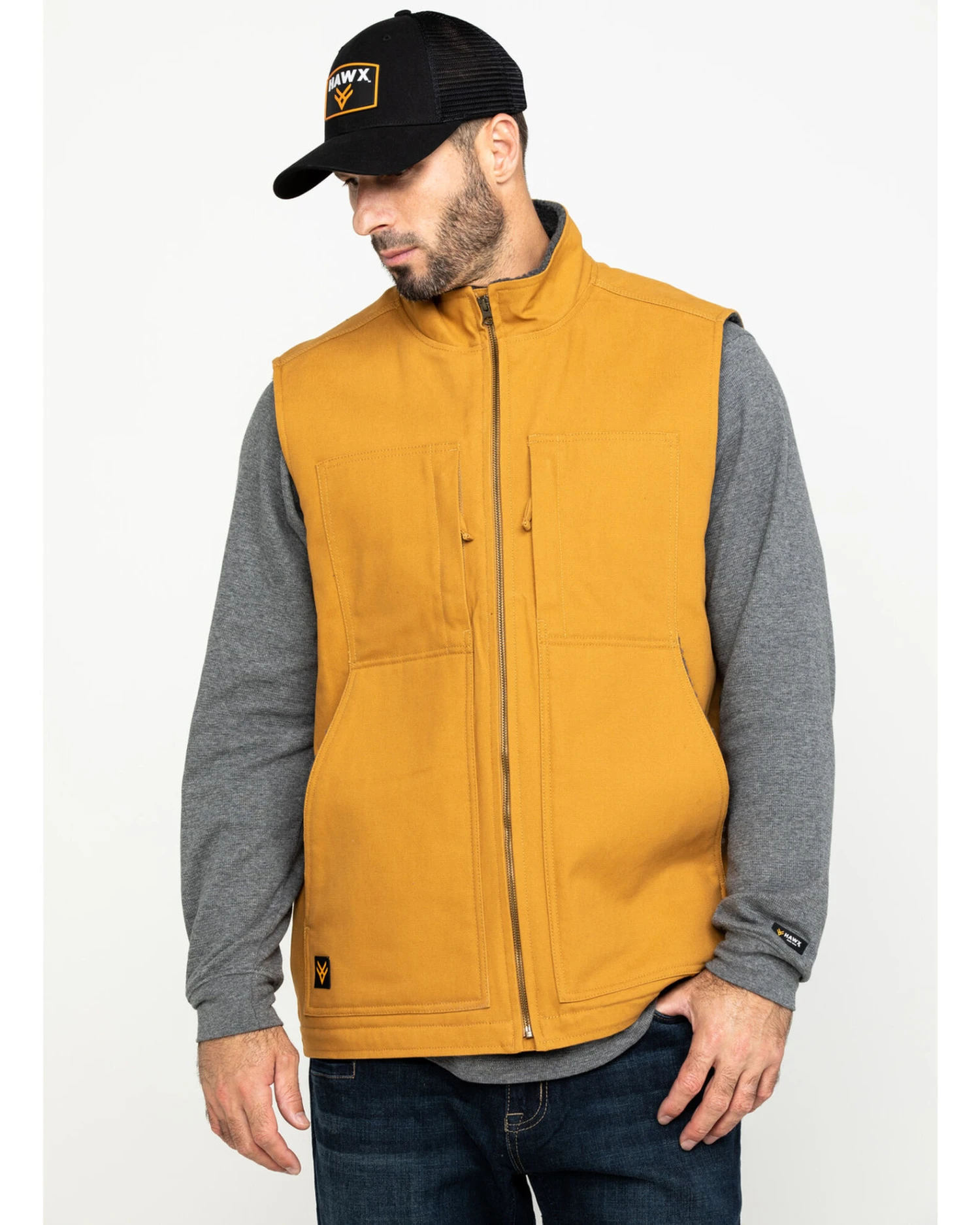 Hawx Men's Khaki Canvas Sherpa Lined Work Vest - Image 4