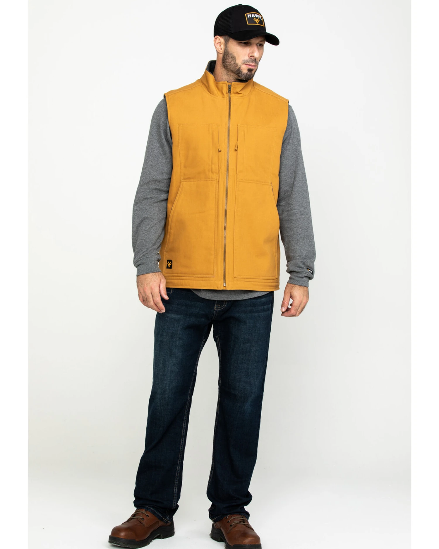 Hawx Men's Khaki Canvas Sherpa Lined Work Vest - Image 3
