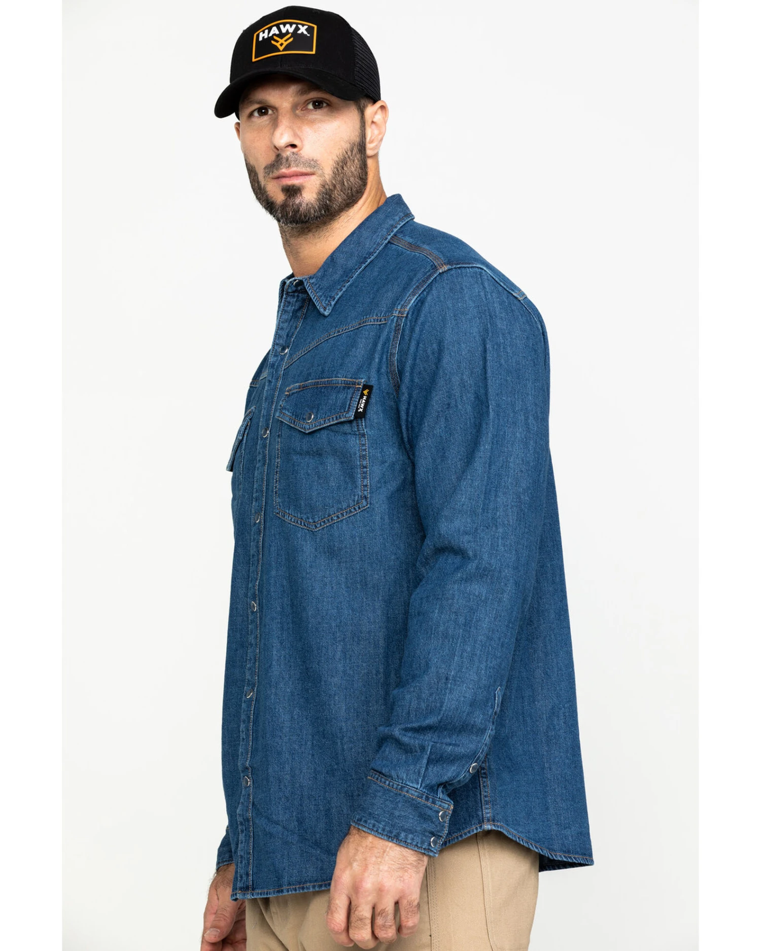 Hawx Men's Stonewashed Denim Snap Long Sleeve Work Shirt - Image 3