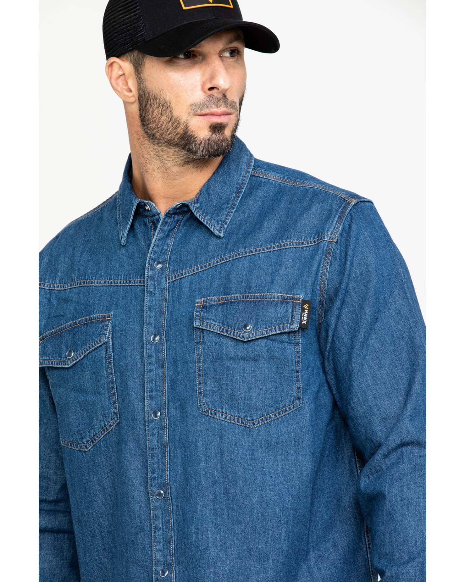 Hawx Men's Stonewashed Denim Snap Long Sleeve Work Shirt - Image 4