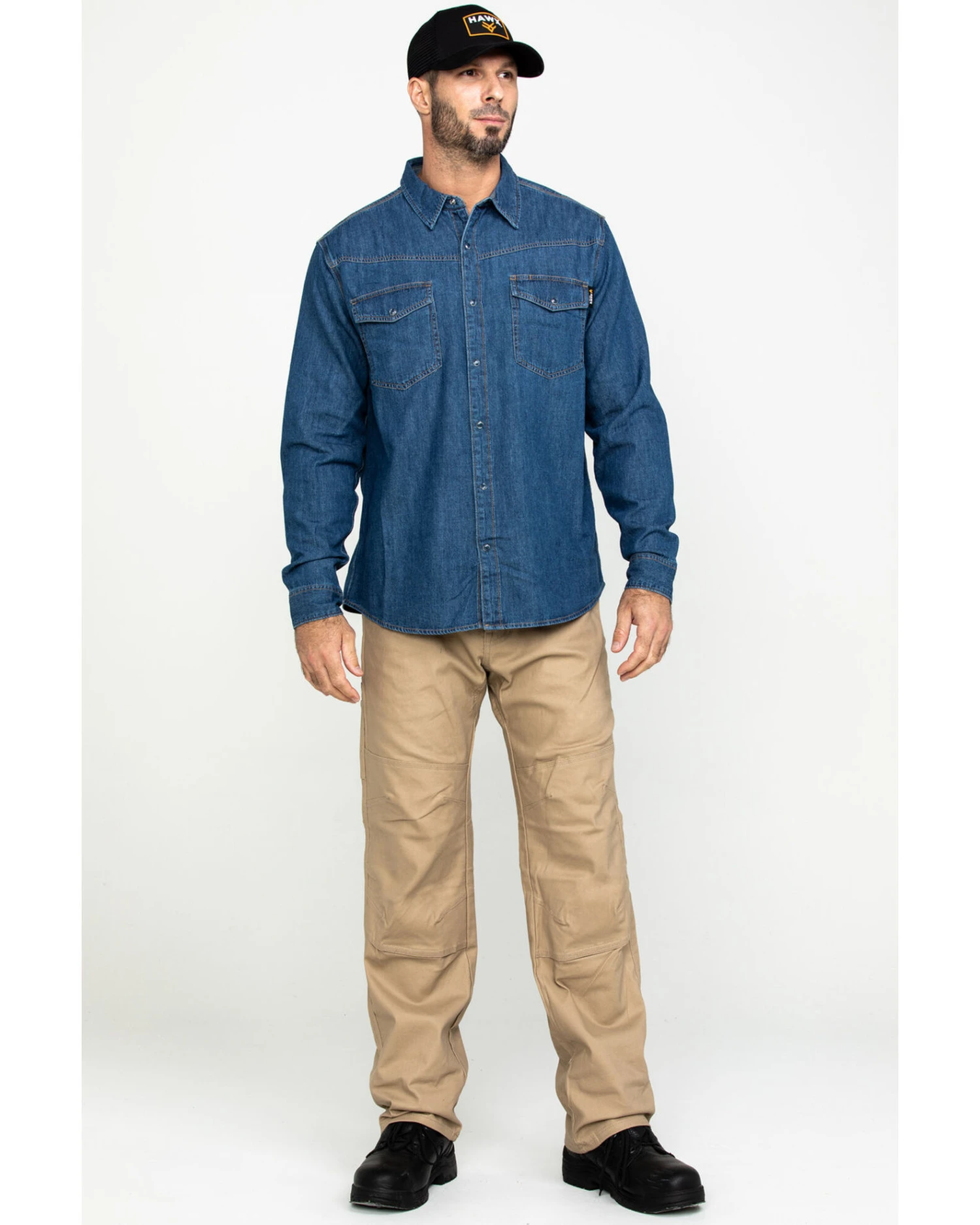 Hawx Men's Stonewashed Denim Snap Long Sleeve Work Shirt - Image 6