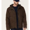 Hawx Men's Brown Castile Weathered Duck Hooded Zip-Front Insulated Work Jacket
