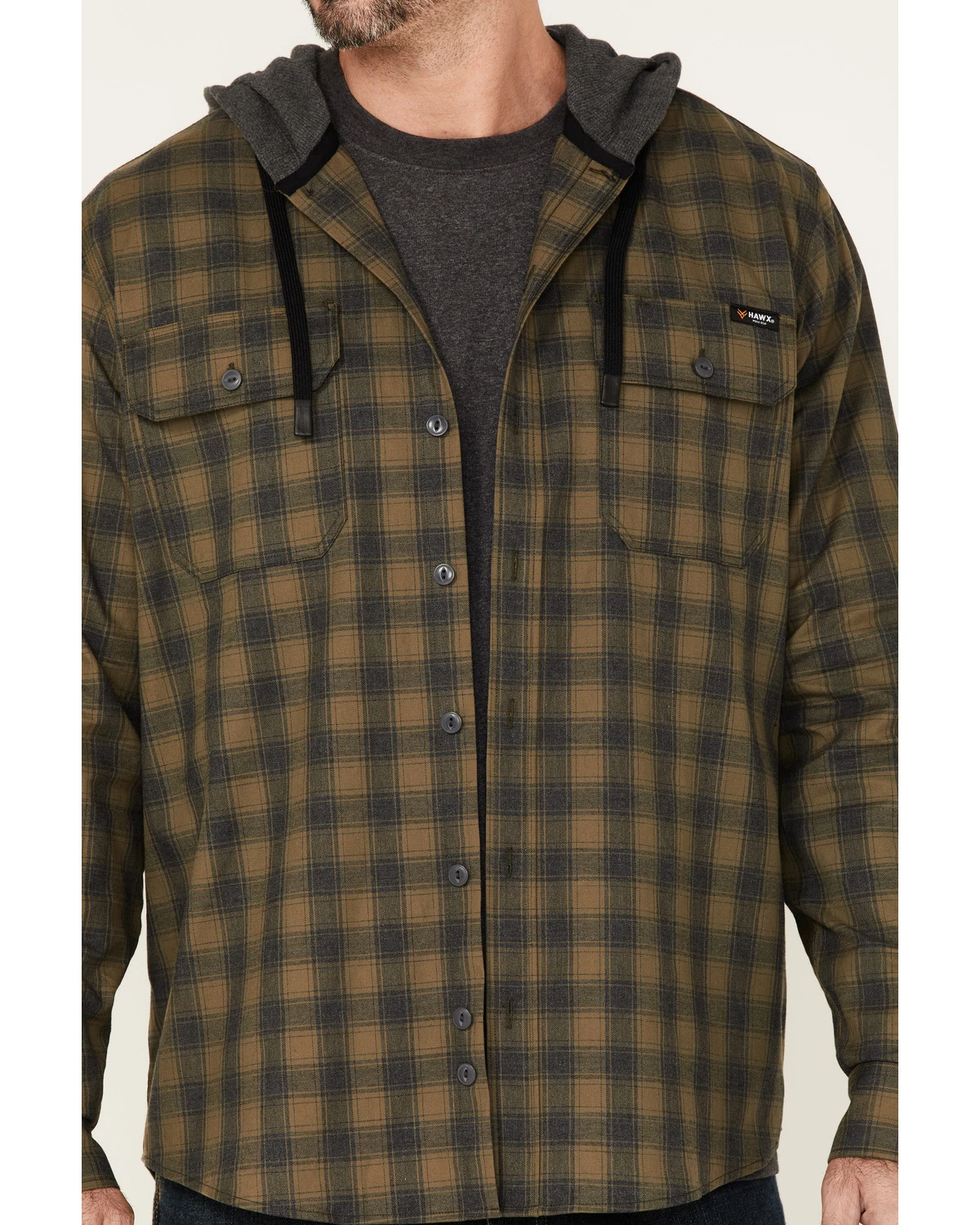Hawx Men's Plaid Print Robertson Long Sleeve Button Down Hooded Work Flannel Shirt - Image 3