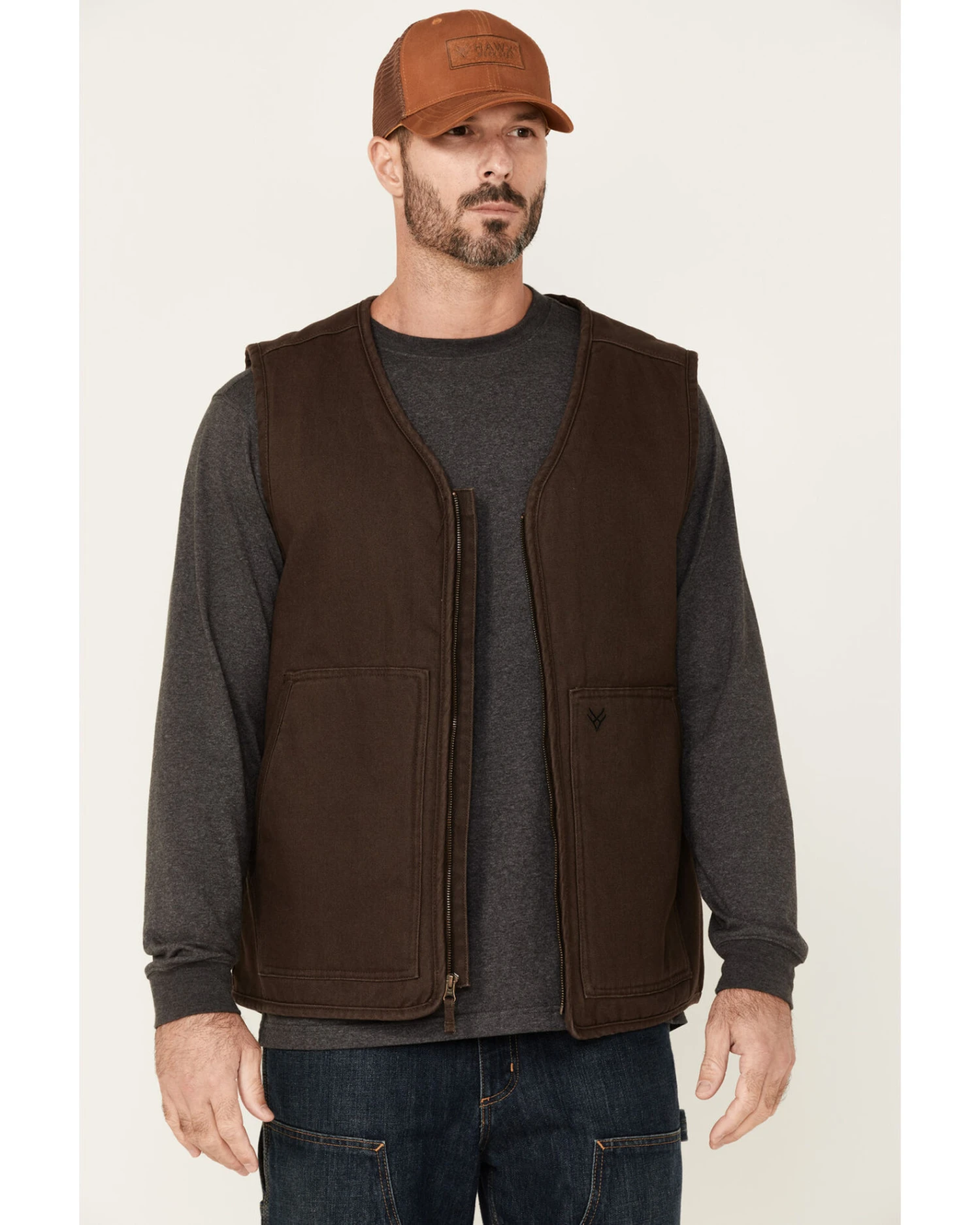 Hawx Men's Weathered Canvas Zip-Front Sherpa Lined Work Vest - Big