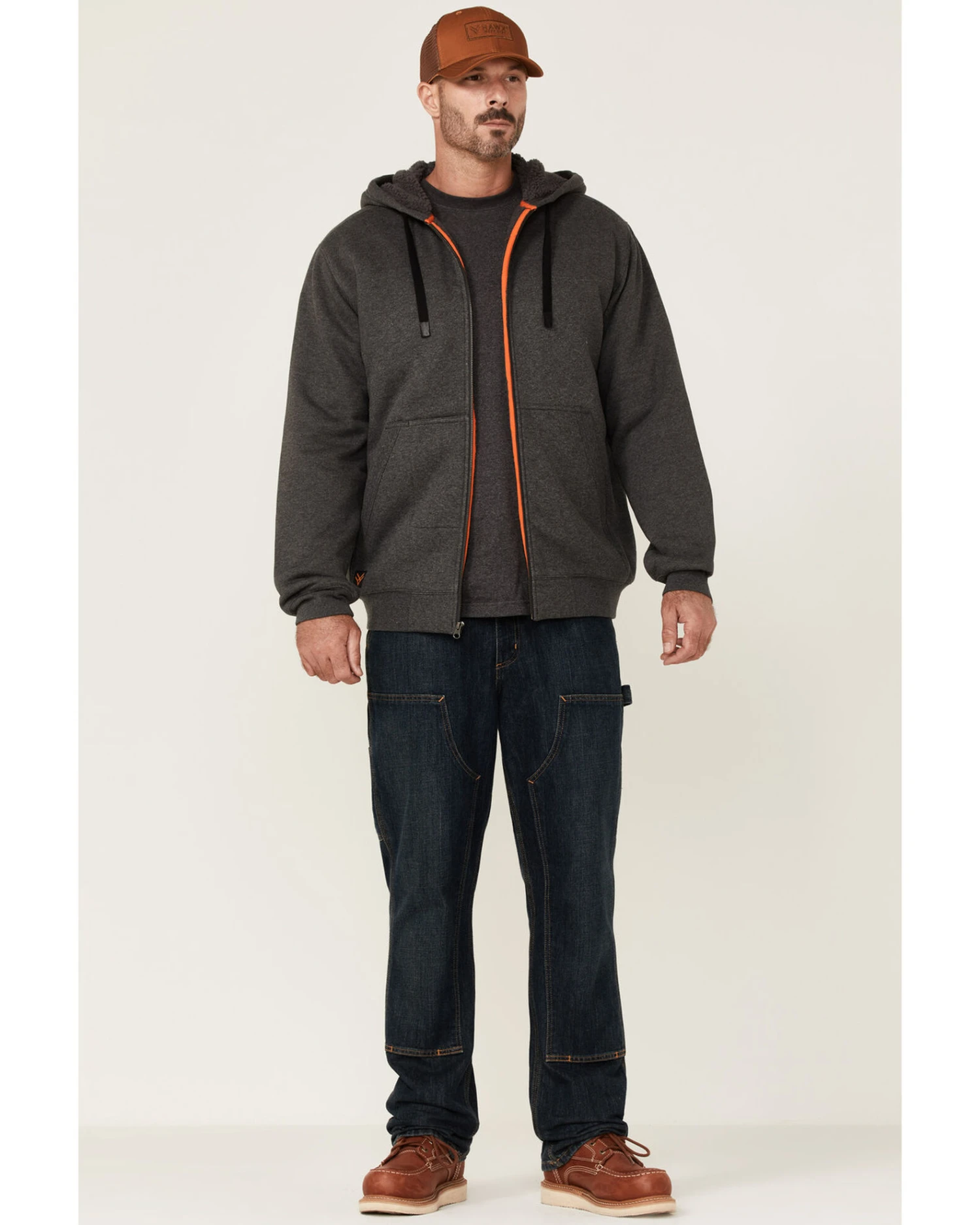 Hawx Men's Charcoal Sherpa-Lined Zip-Front Hooded Work Jacket - Image 2