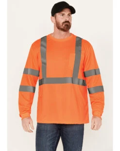Hawx Men's Solid Enhanced Hi-Vis Long Sleeve Pocket Work T-ShirtÂ